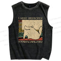 Unisex I Need Ibuprofen Cat Printed Washed Tank Top