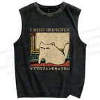 Unisex I Need Ibuprofen Cat Printed Washed Tank Top