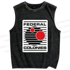 Unisex Geometric Striped Circles Printed Washed Tank Top