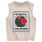 Unisex Geometric Striped Circles Printed Washed Tank Top