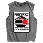 Unisex Geometric Striped Circles Printed Washed Tank Top