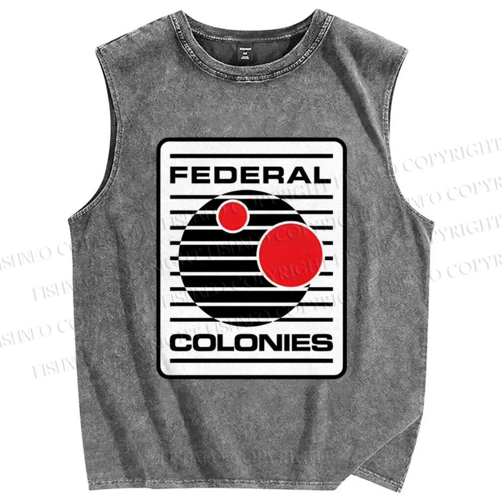 Unisex Geometric Striped Circles Printed Washed Tank Top