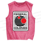Unisex Geometric Striped Circles Printed Washed Tank Top