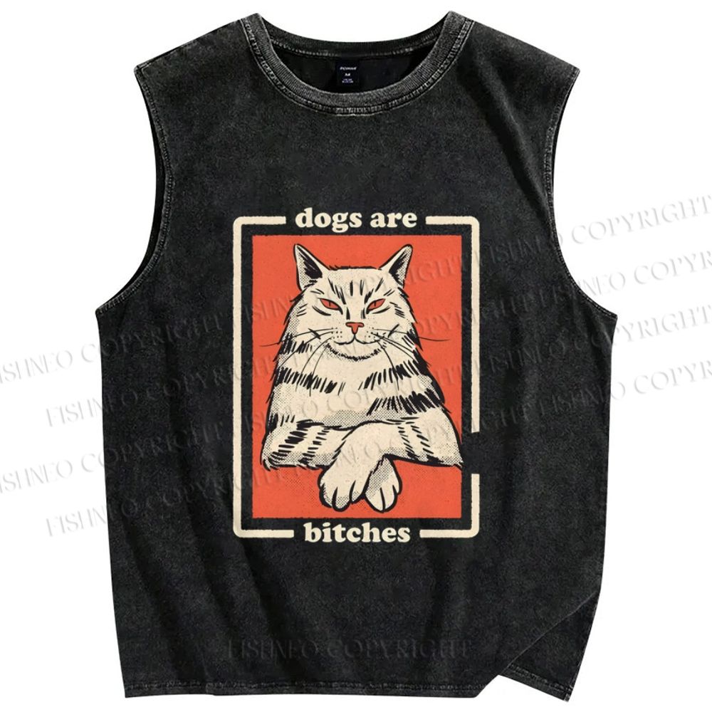 Unisex Dogs Are Bitches Printed Washed Tank Top