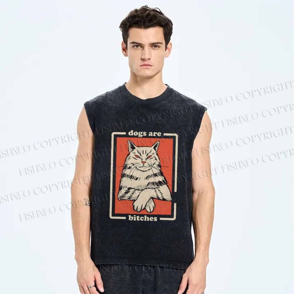 Unisex Dogs Are Bitches Printed Washed Tank Top