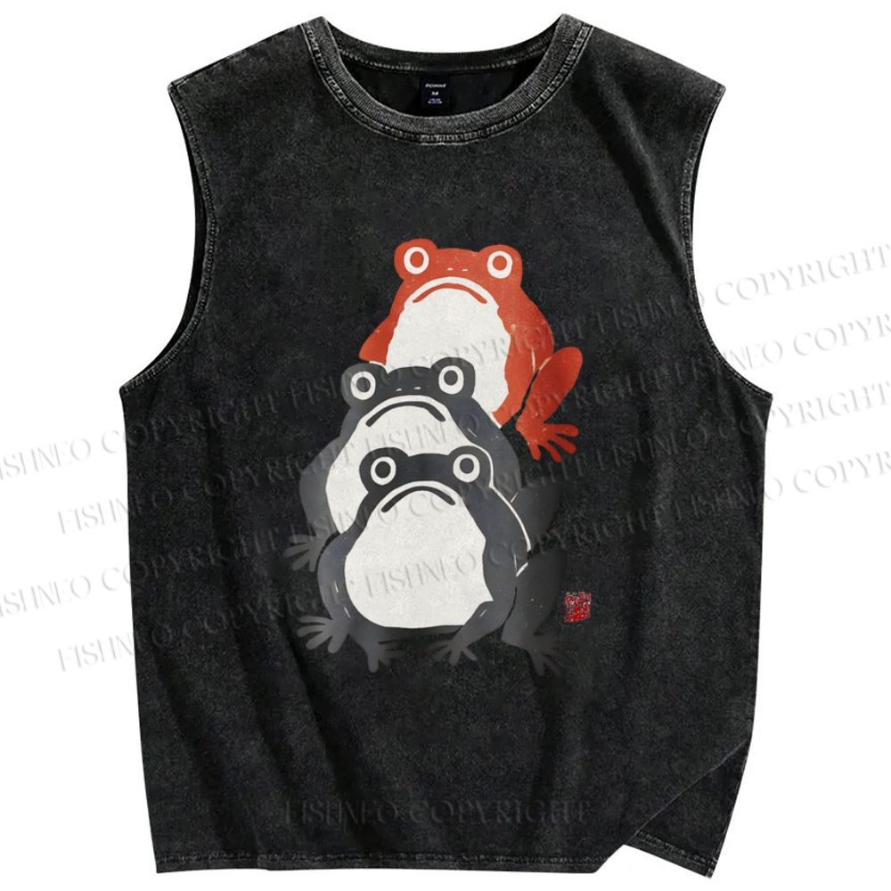Unisex Frog Printed Washed Tank Top