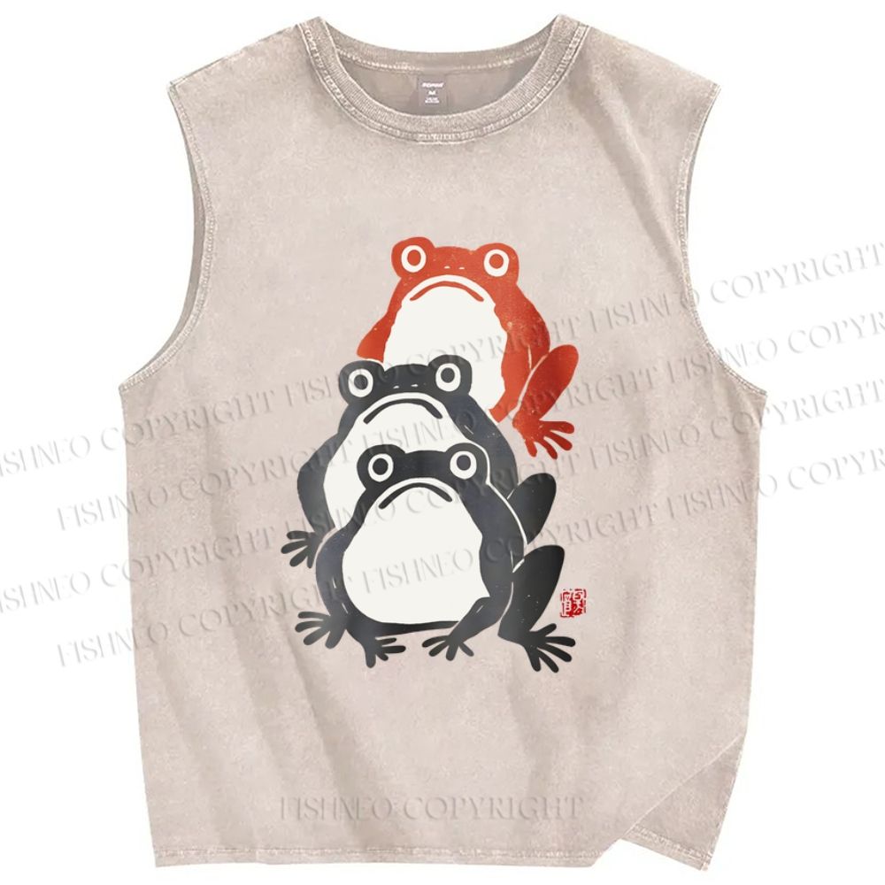Unisex Frog Printed Washed Tank Top