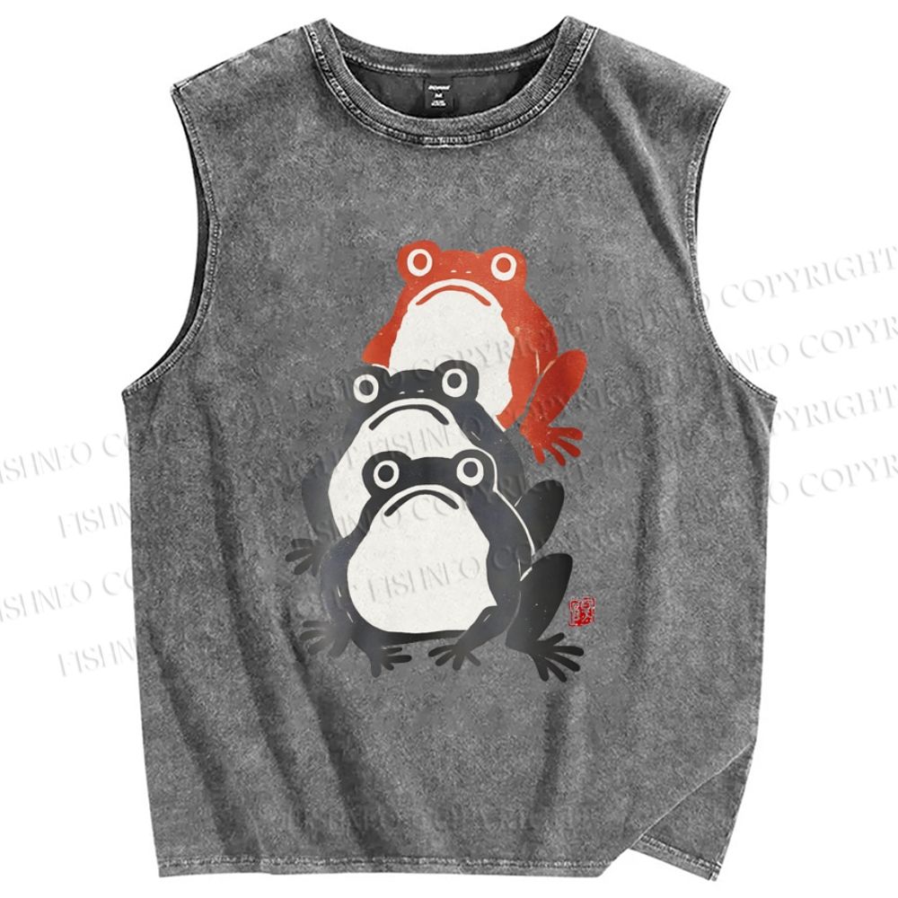 Unisex Frog Printed Washed Tank Top