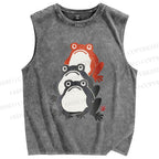 Unisex Frog Printed Washed Tank Top
