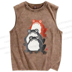 Unisex Frog Printed Washed Tank Top
