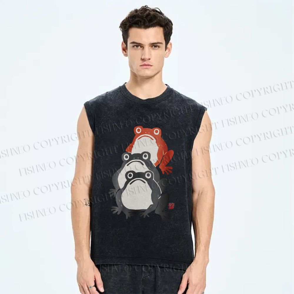 Unisex Frog Printed Washed Tank Top
