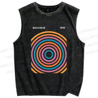 Unisex Multi Color Circle Printed Washed Tank Top