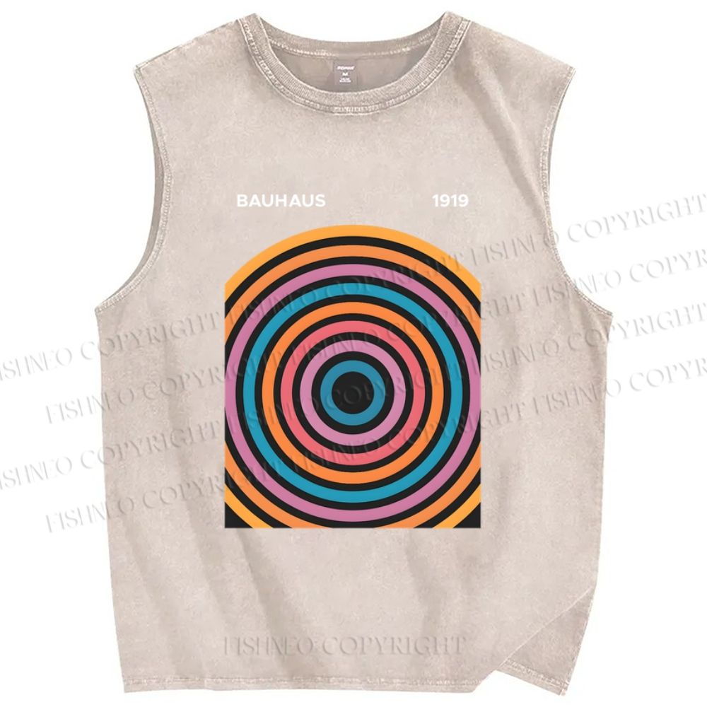 Unisex Multi Color Circle Printed Washed Tank Top