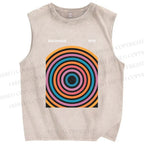 Unisex Multi Color Circle Printed Washed Tank Top