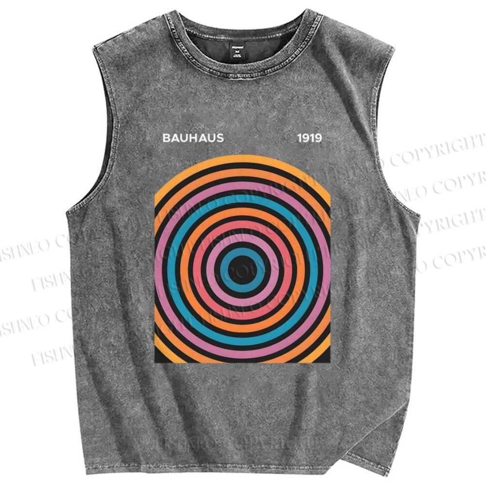 Unisex Multi Color Circle Printed Washed Tank Top