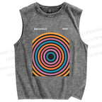 Unisex Multi Color Circle Printed Washed Tank Top