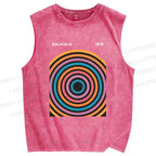 Unisex Multi Color Circle Printed Washed Tank Top