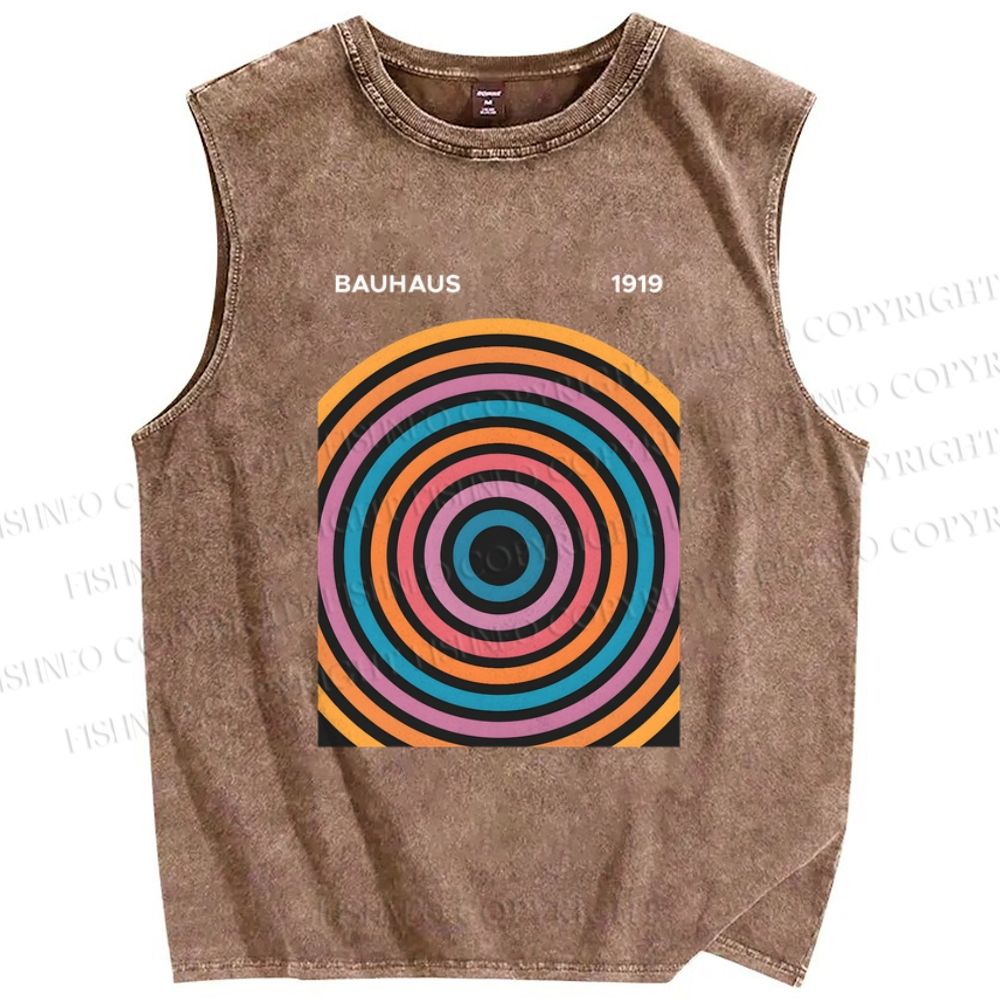 Unisex Multi Color Circle Printed Washed Tank Top