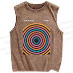 Unisex Multi Color Circle Printed Washed Tank Top