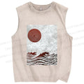 Unisex Wave And A Sun Printed Washed Tank Top