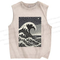 Unisex The Great Wave Printed Washed Tank Top