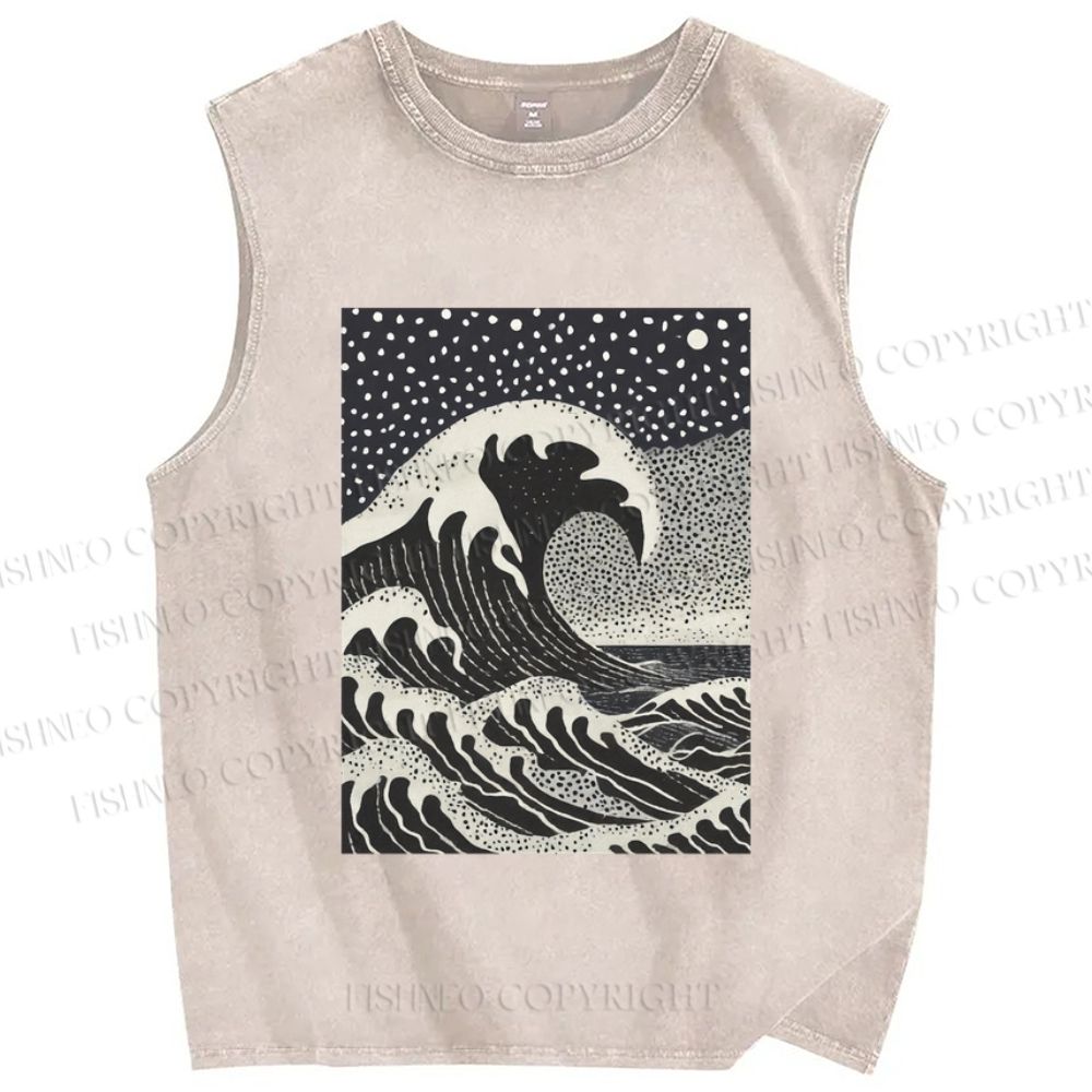 Unisex The Great Wave Printed Washed Tank Top