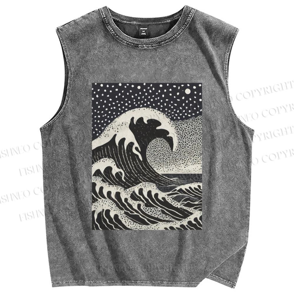 Unisex The Great Wave Printed Washed Tank Top