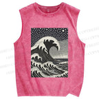 Unisex The Great Wave Printed Washed Tank Top