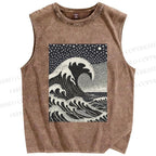 Unisex The Great Wave Printed Washed Tank Top