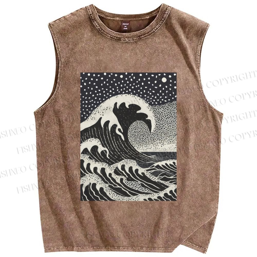 Unisex The Great Wave Printed Washed Tank Top
