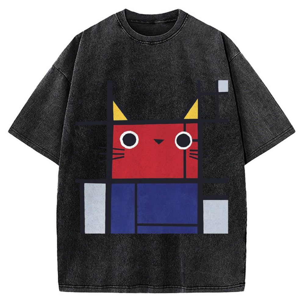 Abstract Art Cat Vintage Washed T-shirt