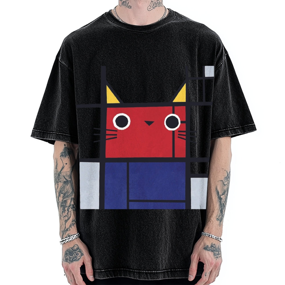 Abstract Art Cat Vintage Washed T-shirt