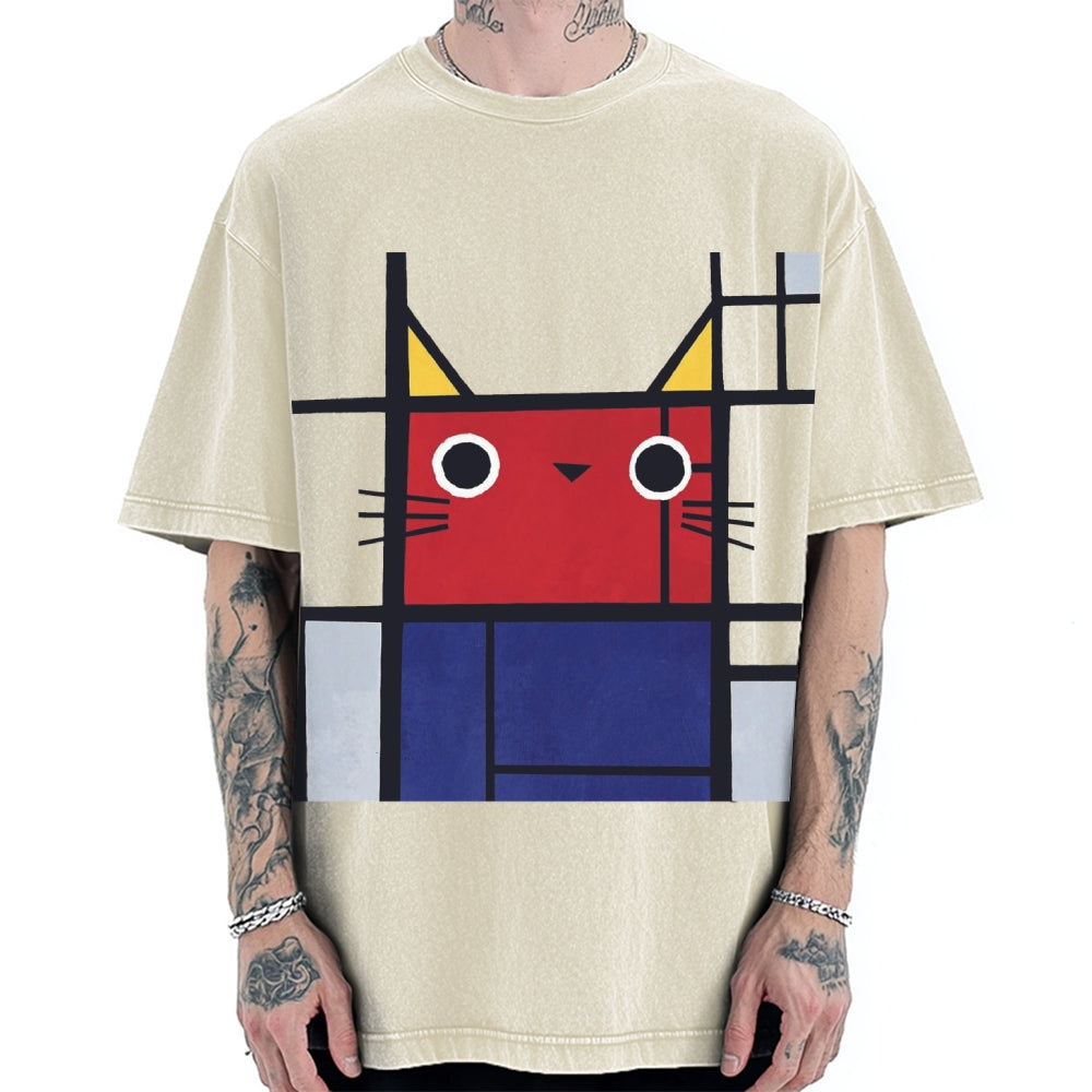Abstract Art Cat Vintage Washed T-shirt
