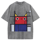Abstract Art Cat Vintage Washed T-shirt