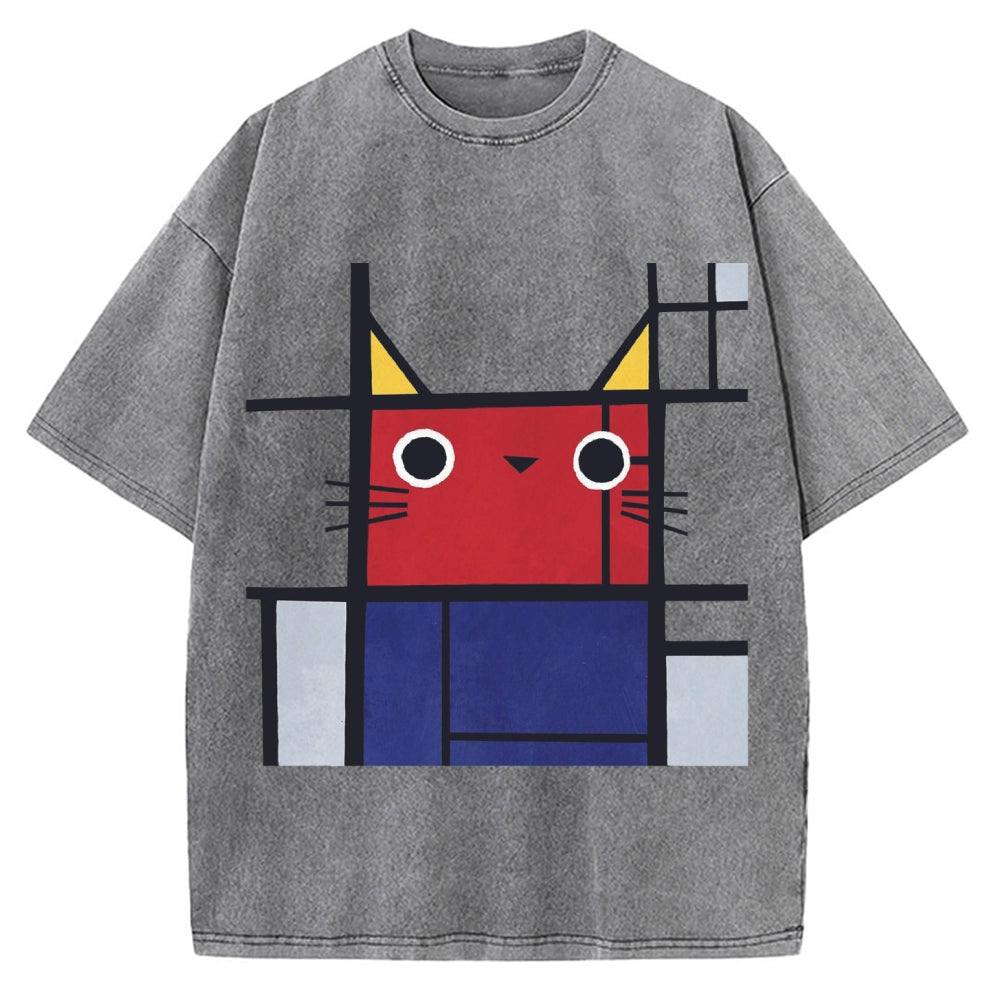 Abstract Art Cat Vintage Washed T-shirt
