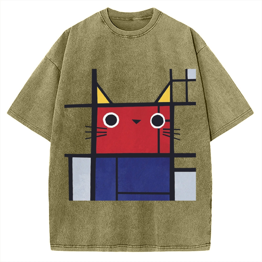 Abstract Art Cat Vintage Washed T-shirt