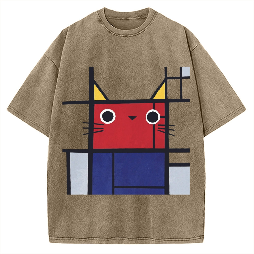 Abstract Art Cat Vintage Washed T-shirt