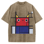 Abstract Art Cat Vintage Washed T-shirt