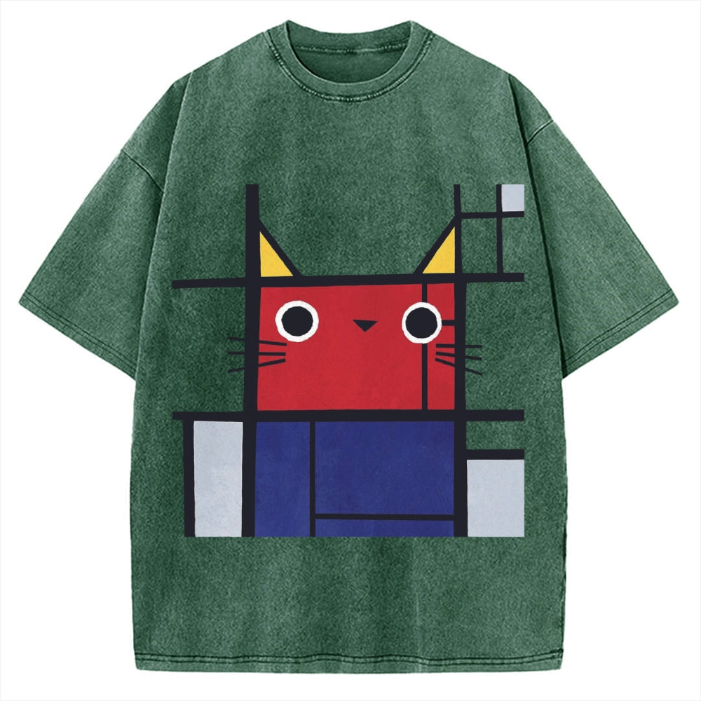 Abstract Art Cat Vintage Washed T-shirt
