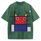 Abstract Art Cat Vintage Washed T-shirt