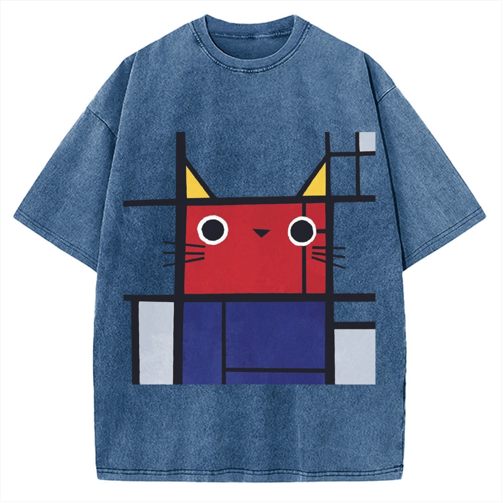 Abstract Art Cat Vintage Washed T-shirt
