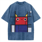 Abstract Art Cat Vintage Washed T-shirt