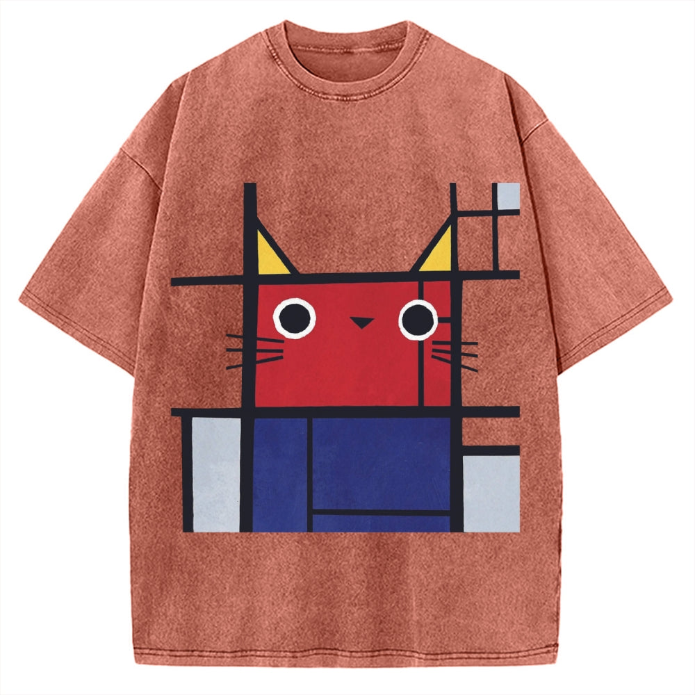 Abstract Art Cat Vintage Washed T-shirt