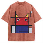 Abstract Art Cat Vintage Washed T-shirt