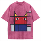 Abstract Art Cat Vintage Washed T-shirt