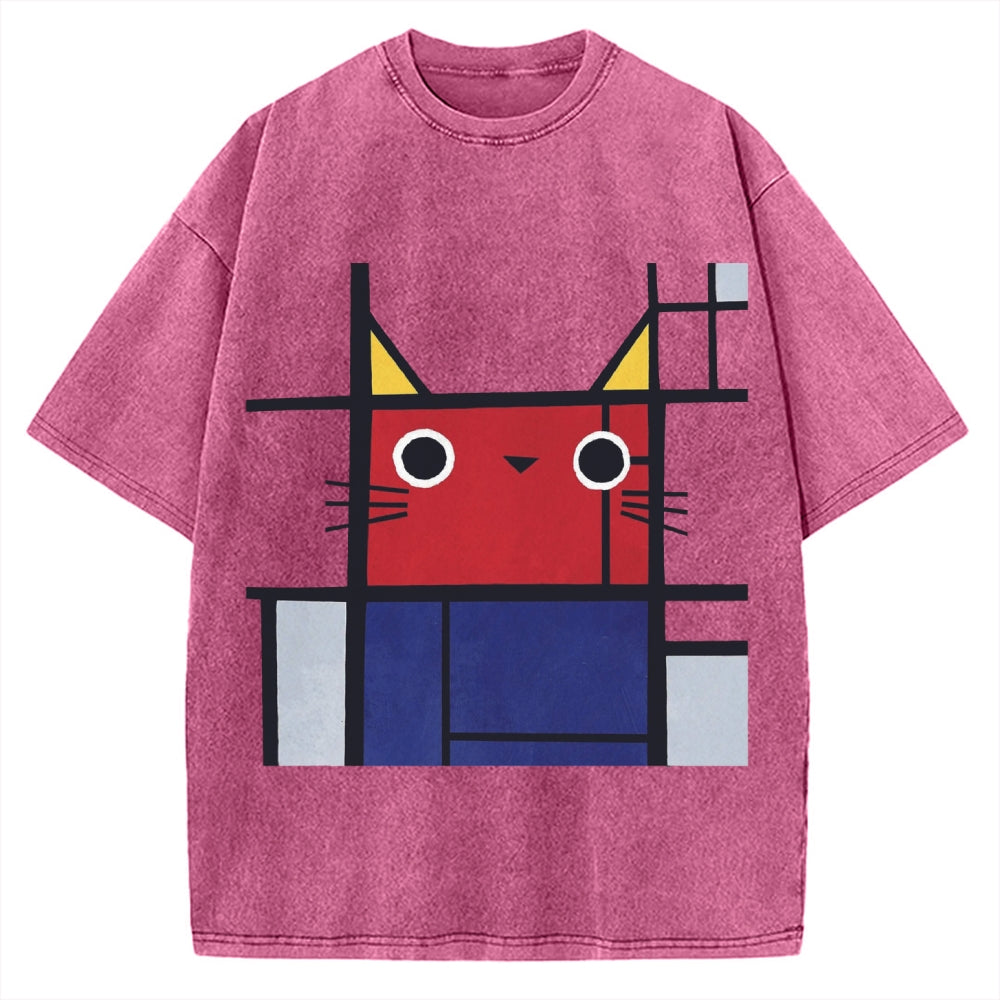 Abstract Art Cat Vintage Washed T-shirt