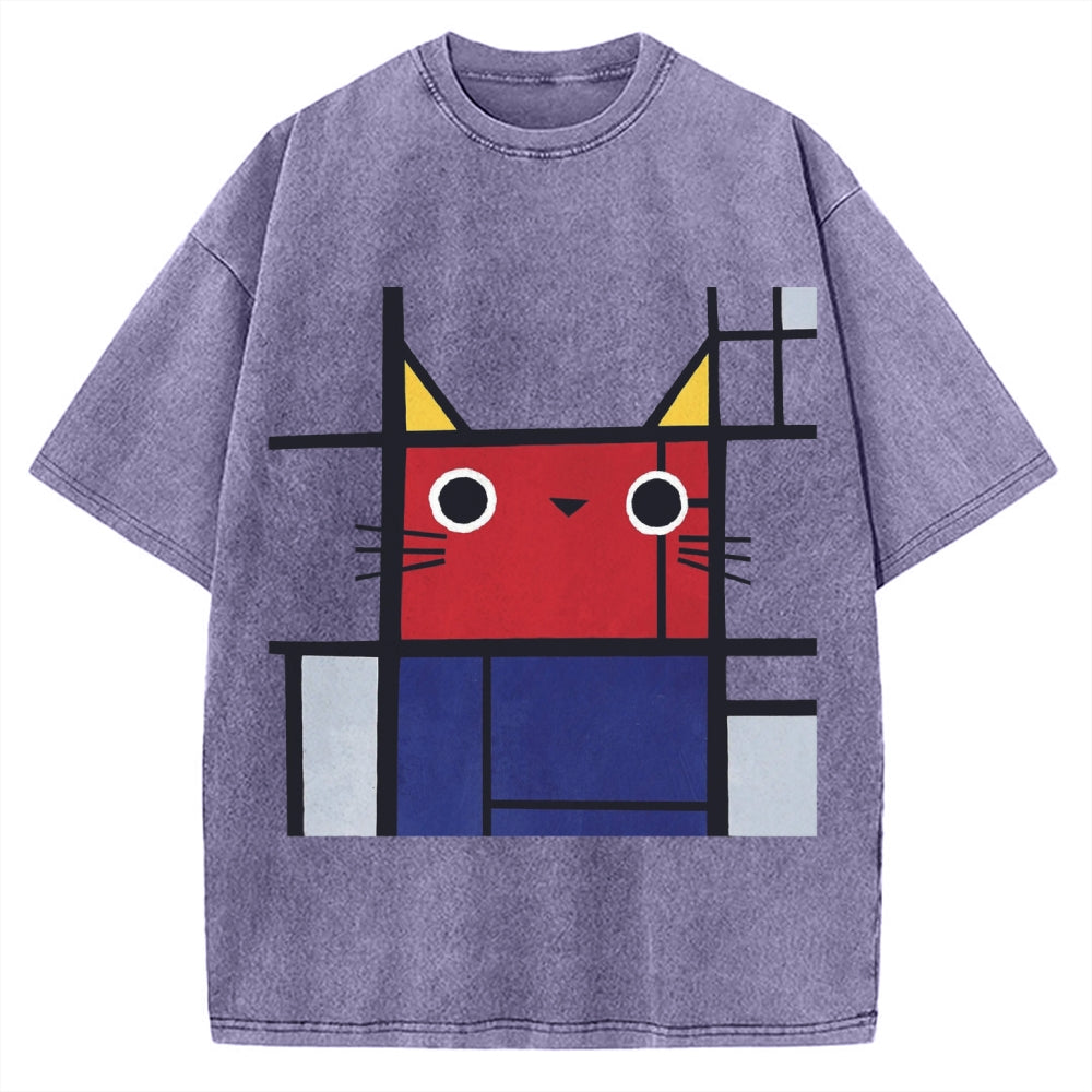 Abstract Art Cat Vintage Washed T-shirt