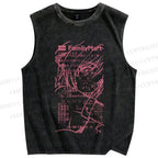 Unisex Japanese Anime Printed Washed Tank Top