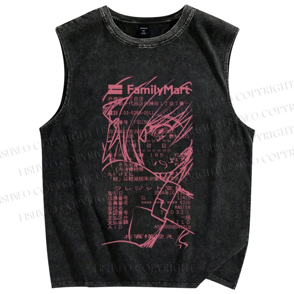 Unisex Japanese Anime Printed Washed Tank Top