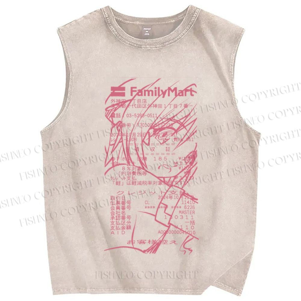 Unisex Japanese Anime Printed Washed Tank Top